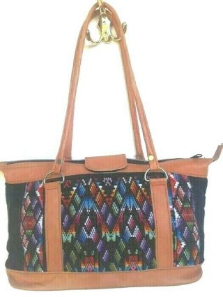 Huipil Bag,  Tote Huipil Bag,  Leather Huipil Handbag,  Collectible Guatemalan Bag.