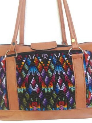 Huipil bag,  tote huipil bag,  leather huipil handbag,  collectible Guatemalan bag. 3