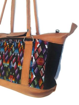 Huipil bag,  tote huipil bag,  leather huipil handbag,  collectible Guatemalan bag. 4