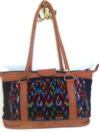 Huipil bag,  tote huipil bag,  leather huipil handbag,  collectible Guatemalan bag. 5