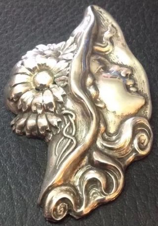 Lovely Very Large 2 1/2 " Vintage 925 Sterling Silver Lady Hat W/ Flowers Button