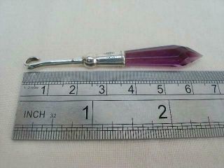 A Good Quality Hallmarked Silver & Amethyst Glass Button Hook. 5