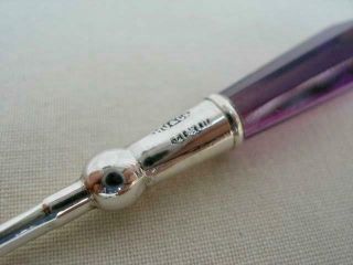 A Good Quality Hallmarked Silver & Amethyst Glass Button Hook. 6