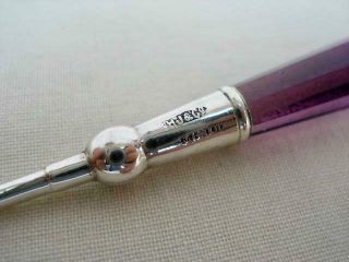 A Good Quality Hallmarked Silver & Amethyst Glass Button Hook. 7