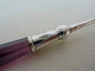 A Good Quality Hallmarked Silver & Amethyst Glass Button Hook. 8