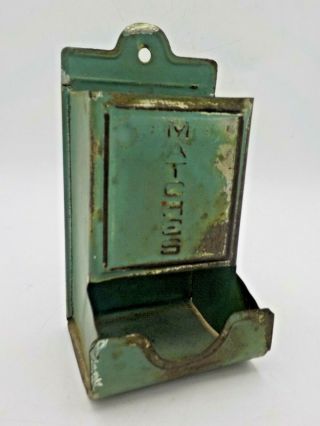 Cute Vintage Green Tin Match Holder Wall Mount Safe Dispenser All