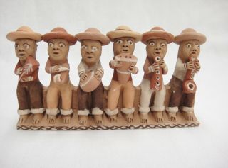 Mexican Pottery Mariachi Band Line 6 Musicians Figurine From San Antonio Texas