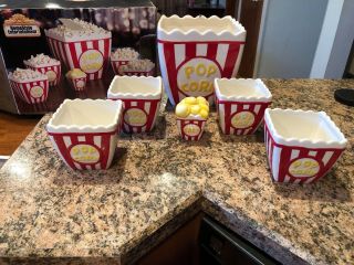 Home - Style Entertainment 6 Pc Ceramic Popcorn Set.  No Damage
