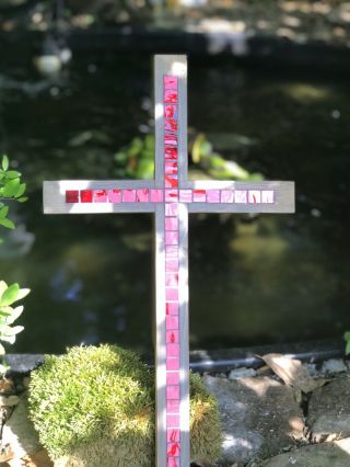 Handmade Red Glass Mosaic Tile Wooden Cross,  Christian Gifts
