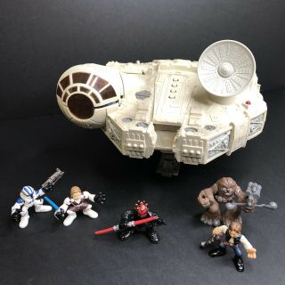Star Wars Millennium Falcon Spaceship - Playskool 2001 Toy Rare - With 5 Figures