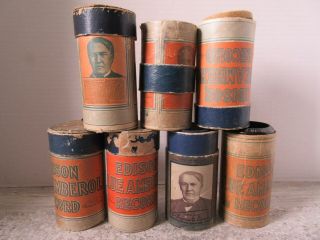 6 Antique Edison Blue Amberol Cylinder Phonograph Records With Boxes