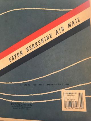 Vintage Eaton Berkshire Air Mail Paper Tablet - 100 Sheets 7 1/4” X 10 3/8” Rare