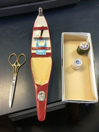 Antique Unimart Scissors Germany With Case,  Thread,  Needles