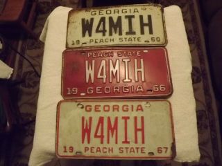 3 Matching Vintage Georgia Vehicle License Plate W4mih 60 Car Truck Tag Peach