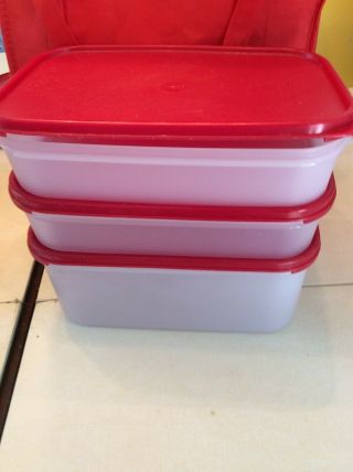 3 Tupperware Modular Mates 1&2 Rectangle Storage Containers Red Seal 1608 1609