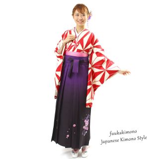 Japanese Hakama Kimono Women Gradation Purple Embroidered Design Andon