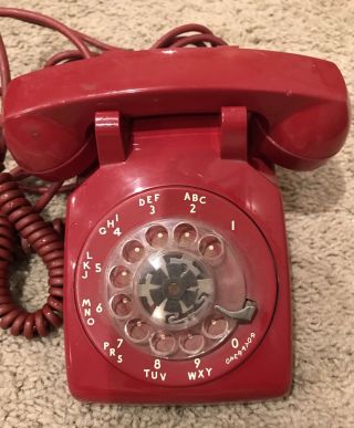 Vintage Red Western Bell Rotary Dial Phone With Red Cords