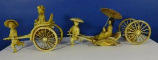 2 1947 - 52 Celluloid Japanese Rickshaw Figurines With Geishas Japan