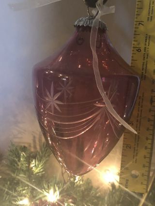 Vintage 6” Tall Etched Cranberry/ruby Glass Christmas Ornament