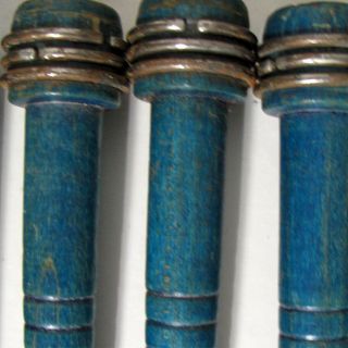 45 Vintage Wooden Loom Spools Bobbins Spinning Industrial Tools,  Painted Blue 7