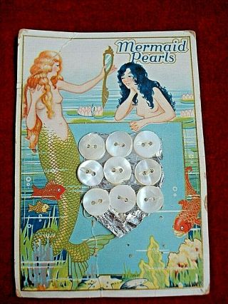 Vintage Mother Of Pearl Buttons On Mermaid Pearls Card - Great Graphics