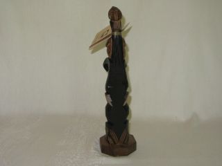 Alaska Black Diamond Hand Carved Wood Totem Pole Seawoman Owl Figurine Ray Moore 3
