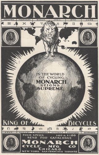 1896 Bicycle Ad Monarch Reigns Supreme World Of Cycling Lion Zodiac Signs