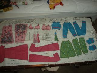 2 Vtg Barbie Cut N Sew Fabric Panels Patterns 10 Pc Of Made Clothes 60s
