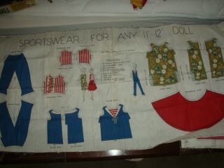 2 Vtg Barbie CUT N SEW FABRIC PANELS PATTERNS 10 PC OF MADE CLOTHES 60S 2