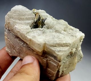 198 Grams Wow Dazzling Sphene Titanite On calcite Crystal Specimen from Pak 2