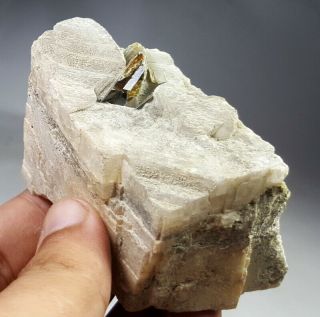 198 Grams Wow Dazzling Sphene Titanite On calcite Crystal Specimen from Pak 3
