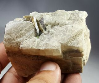 198 Grams Wow Dazzling Sphene Titanite On calcite Crystal Specimen from Pak 4