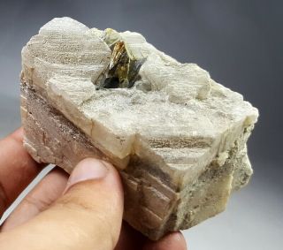 198 Grams Wow Dazzling Sphene Titanite On calcite Crystal Specimen from Pak 5