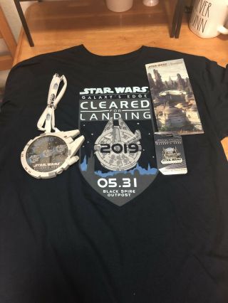 Disneyland Star Wars Galaxy’s Edge Opening Day Ap Shirt 3xl Lanyard Pin & Map