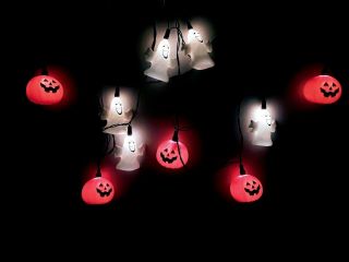 Vintage Blow Mold Halloween String Lights Pumpkins Ghosts 10 Light Party 1987