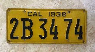 1938 California License Plate Vintage For Display Only