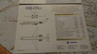 Embraer ERJ - 135 (1) and 145 Color Photos (2) 8.  5x11 from Manufacturer w/specs 5
