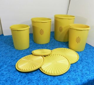 Vintage Tupperware Servalier 4 Pc Nesting Canisters,  Yellow Harvest Gold