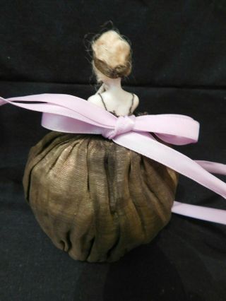 Vintage Bisque Pincushion Half Doll with Wig - Arms Away - Germany (?) 5