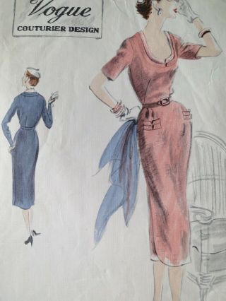 Vogue Couturier Design 631 Vintage 1952 Jacket Dress Pattern Sz 16 Bust 34 50s