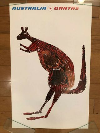 Vtg Qantas Airlines Airways Poster Australia Aboriginal Kangaroo Art