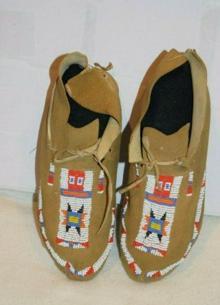 Northern Plains Crow Indian Native American Beaded Moccasins Parfleche Sole
