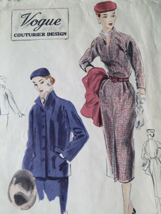 Vogue Couturier Design 646 Vintage 1951 Jacket Dress Pattern Sz 20 Bust 38 50s