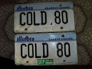 Illinois License Plate Vanity Tags " Cold 80 " Land Of Lincoln Pair