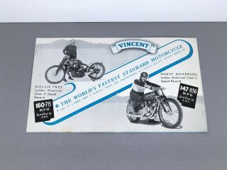 Vintage 1954 " Vincent " Motorcycle Dealer Sales Brochure Rapide Comet Shadow