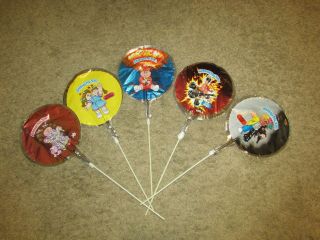 1986 Topps Garbage Pail Kids 9 " Mylar Balloon Puffaloon Full Set With Straws (5)