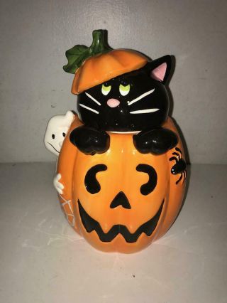 Halloween Cookie Jar Pumpkin Ghost Black Cat David 