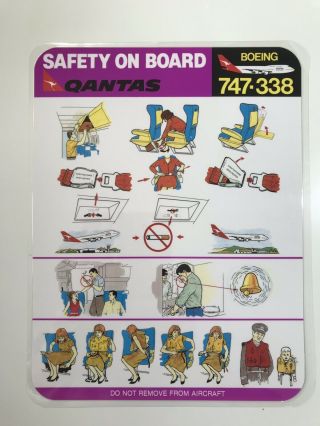 Qantas Boeing 747 300 Airline Passenger Safety Card Instructions - Rare