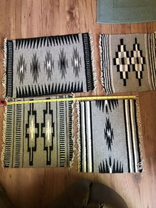 4 Oretega’s Hand Woven Southwest Rug Mats,  Wool,  Textiles,  Grey,  Black