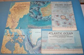 Vintage National Geographic Ocean Maps - Pacific - Atlantic - Artic - Indian